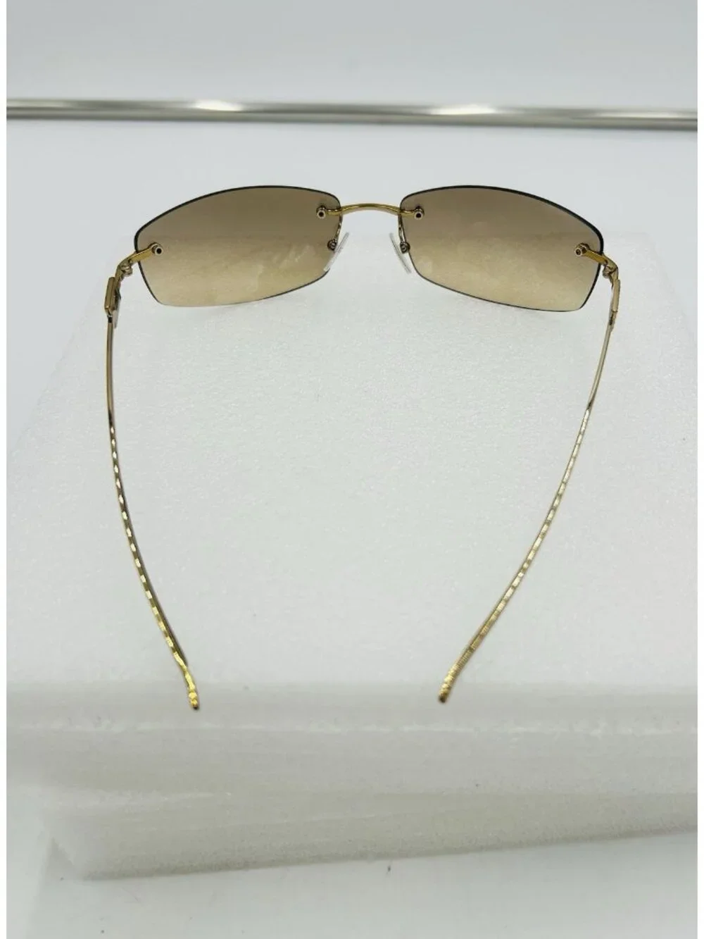 Gucci Rimless Sunglasses Brown Gradient GG 1784 Strass Gold Frame with Case
